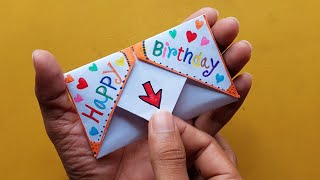 DIY  SURPRISE MESSAGE CARD FOR BIRTHDAY  Pull Tab Origami Envelope Card  birthday greeting card [upl. by Zetrac586]