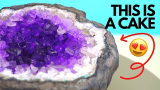 MAKING A 100 EDIBLE GEODE ROCK CAKE [upl. by Enyalb157]