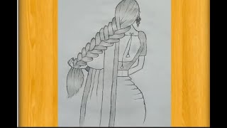 How to draw a girl backside with saree।Easy pencil drawing for beginner। Hair style drawing। [upl. by Evelin]