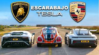 Lambo Aventador SV vs 911 GT3 RS vs Escarabajo Tesla ARRANCONES [upl. by Eluj]