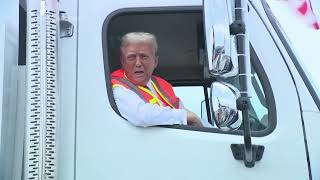 Donald Trump boards garbage truck to draw attention to Bidens remark [upl. by Leahcimdivad896]