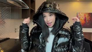 Ladies wearing and try on haul Puffer shiny coats and jackets [upl. by Honig813]