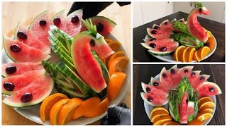 Art In Watermelon Fruit Platter  Watermelon Swan Decoration Ideas Cutting Tricks [upl. by Joacima331]