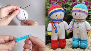 Knitting Doll Free Pattern  Toybox Snowman Part 2 head boot top [upl. by Ardel2]