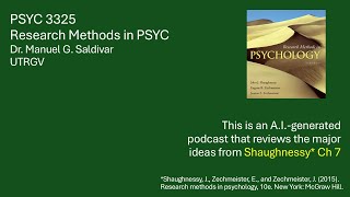 Shaughnessy  Research methods in psychology  Dr Saldivar  Chapter 7 [upl. by Sauder682]