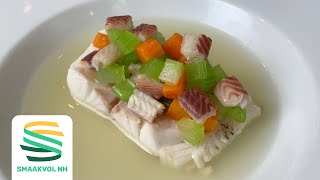 Gepocheerde snoekbaarsfilet met gerookte paling bouillon Michelin waardig recept [upl. by Aziaf]