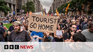 Antitourism protests across Spain continue despite economic growth  BBC News [upl. by Eelarbed]