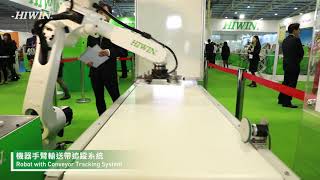 2018TMTS HIWIN機器手臂輸送帶追蹤系統Robot with Conveyor Tracking System [upl. by Hessler]