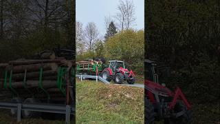 Holztransport mit MF 5s145 amp Rückewagen holztransport forst woodworking agriculture forestry [upl. by Nelrah]