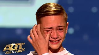 Nervous 14YO Winner of Romanias Got Talent IN TEARS as He Enters Americas Got Talent AllStars [upl. by Alarice237]