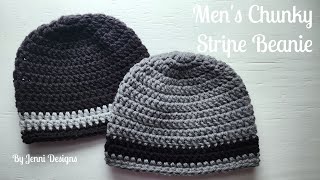 Crochet Pattern Tutorial Mens Chunky Stripe Beanie [upl. by Anas]