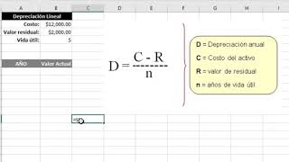 Depreciación Lineal en Excel [upl. by Lesnah]