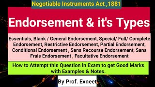 Endorsement of Negotiable Instrument Types of Endorsement  Endorsement and its Types [upl. by Iat]