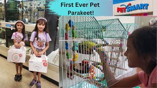 Our First Pet Birds  Buying Parakeets at PetSmart  Kids Exciting Experience [upl. by Ahsinehs]