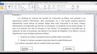 Série d’exercices N ° 1 Modèles Entité  Association et Relationnel [upl. by Mehcanem]