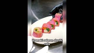 Uramaki shushi rolls sushistyle japanesefood food sushi salmon cooking decoration recipe [upl. by Notsecnirp]