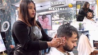 Relaxing ASMR Head Massage By The Beautiful Indian Lady Barber  Sonam  Hands amp Neck 🥱 [upl. by Duaner]