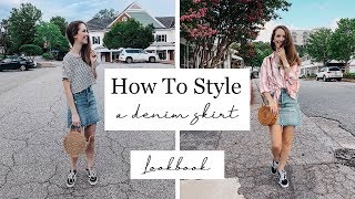 HOW TO STYLE  A Denim Skirt  Lookbook [upl. by Indira]