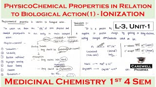 physicochemical properties in relation to biological action Part1  L3 U1  Medicinal Chem 1 [upl. by Ahseek657]