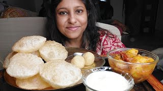 Eating Show  Luchi Aloo Dum Simai payes nolen gurer rosogolla  Poulamieatingshow [upl. by Aramal]