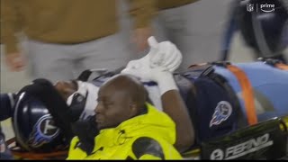 Treylon Burks Injury Treylon Burks got hit hard on a sideline in the 4th quarter Titans vs Steelers [upl. by Tuorah]