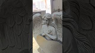 Carved Angel Heart Monument Black Granite Tombstone [upl. by Ardnosal]