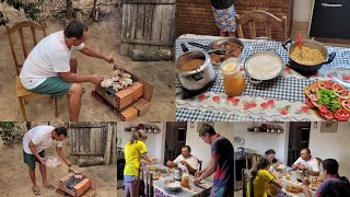 IMPROVISEI UMA CHURRASQUEIRA AO AR LIVRE E ASSEI BISTECA DE PORCO PARA O ALMOÇO [upl. by Anneis438]