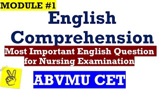 English Preparation for ABVMU CET  Module 1  BSC Nursing Entrance Examination  Important Video [upl. by Anneirb]