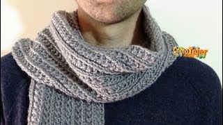 Cómo Tejer Bufanda para Hombre Reversible How to Knit Men Scarf Free Knitting Patterns 2 agujas551 [upl. by Oiramat]