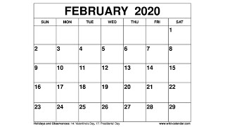 Free Printable February 2020 Calendar  WikiCalendarCom [upl. by Nodrog]