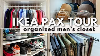 NEW IKEA PAX WARDROBE ORGANIZATION FOR HIM  Organizing Hacks For My Husbands New Ikea Pax Closet [upl. by Nagear983]