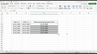 Różnica ilości dni pomiędzy datami EXCEL [upl. by Mohn881]