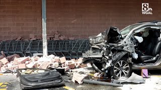 Giant parking lot crash Vehicle hit pedestrian before crashing into pillar in Northampton County [upl. by Jaine]