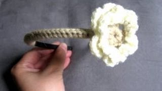 Petite Crochet Flower Headband tutorial  Left Handed Crochet Tutorial [upl. by Erehs]