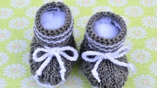 How to Knit Mock Cables Boot Style Baby Booties Part 2 [upl. by Eikciv]