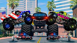 Monster Truck Mayhem Duel Against the PoliceMonster JAM in BeamNGdrive [upl. by Air]