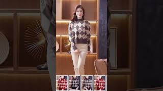 New autumn and winter styles deer jacquard fashion pullover sweater half turtleneck checkerboa [upl. by Cloe463]