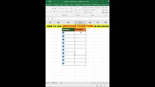 HOW TO USE UNICHAR FUNCTION IN MS EXCEL I exceltutorial exceltips techiskills uncharfunction [upl. by Ariew]