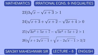 IRRATIONAL EQUATIONS AND INEQUALITIES  PROBLEMS 23 TO 26  PSMJEECENTRE [upl. by Mmada]