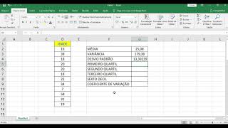 AULA 30 – CALCULANDO QUANTIS MÉDIA VARIÂNCIA DESVIO PADRÃO E COEFICIENTE DE VARIAÇÃO NO EXCEL [upl. by Gosselin]