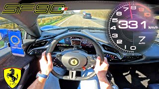 Ferrari SF90 Stradale  1000HP V8 Hybrid vs UNLIMITED Autobahn [upl. by Erapsag]