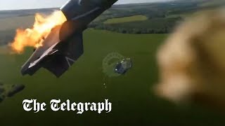 Russian pilot ejects from fighter jet seconds before Ukraine missile strikes [upl. by Nisen]