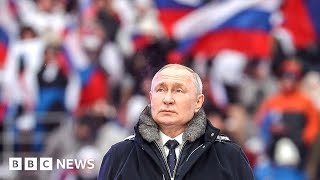 Putin stages huge prowar rally to mark Ukraine invasion anniversary  BBC News [upl. by Siram219]