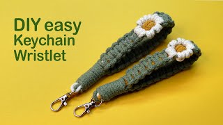 DIY Easy Macrame Wristlet Keychain with Flower Knot [upl. by Mojgan]