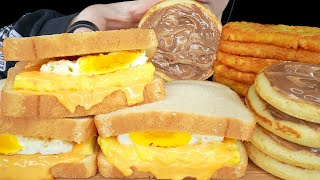 ASMR Breakfast Mukbang Nutella Pancake Stack Soft Cheesy Egg Sandwiches Hash Browns [upl. by Lokim]