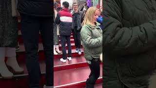 Climbing the stairs in New York New York Times Square Rockefeller Center Christmas traveladdict [upl. by Airrehs]