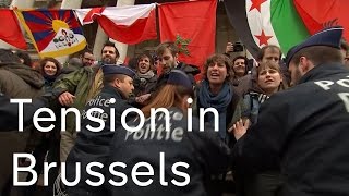 Tension in Brussels as protesters and police clash [upl. by Meehyrb]