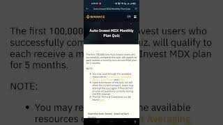 AutoInvest Adds MDX Complete a Quiz to Receive a Free AutoInvest MDX Monthly Plan Binance [upl. by Sammie249]