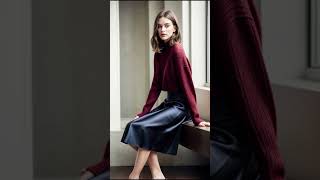 Satin Skirt with Cropped Knit Sweater and Heeled Mules datelook stylingbook beauty [upl. by Vania855]