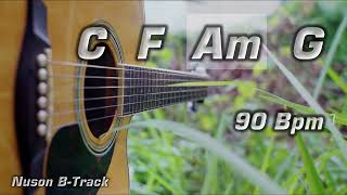 C Major 90 Bpm Acoustic Guitar Backing Track with Cajon [upl. by Krug]